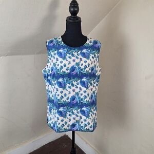 Talbots Silk Blend Rose Sleeveless Top Women’s Size 16 Floral Bohemian Colorful